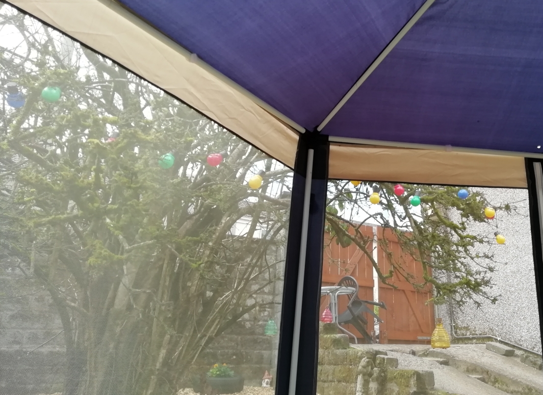 View up to the side gate of the Wern Fawr's beer garden